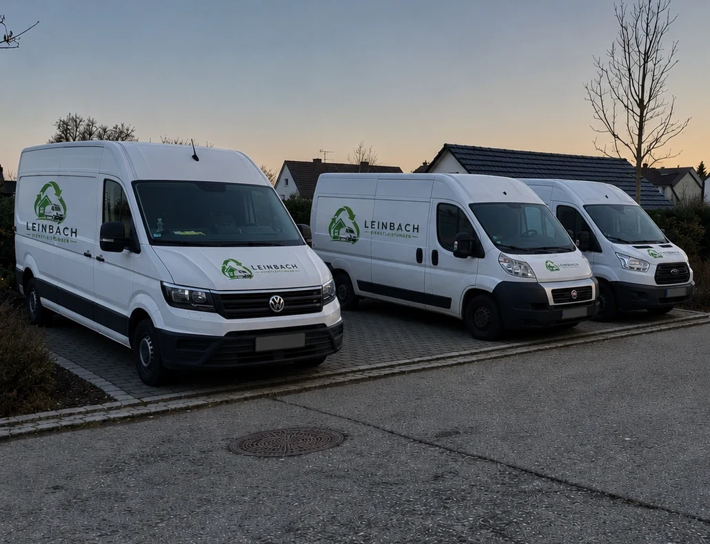 Drei Transporter der Leinbach-Flotte mit Firmenlogo
